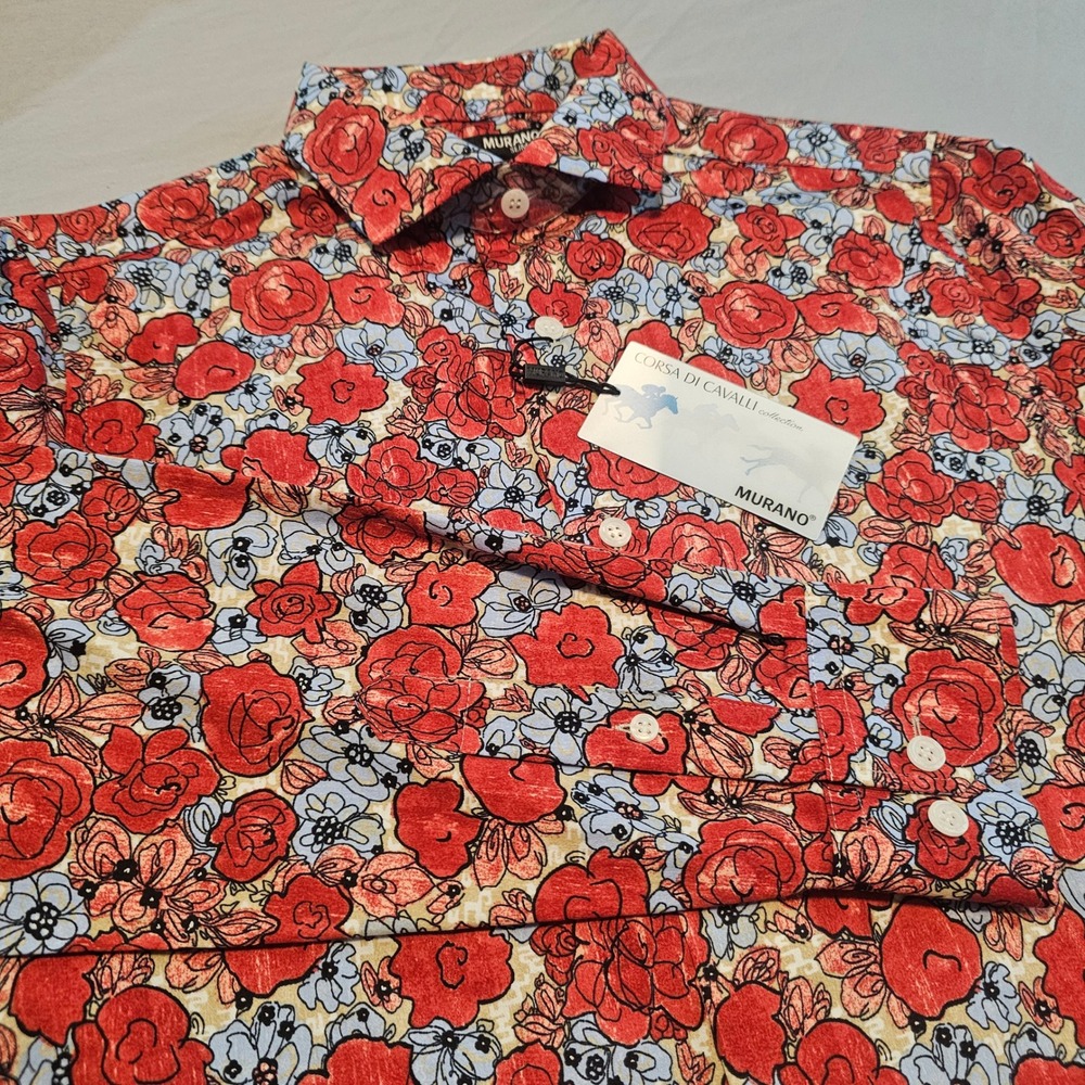 Murano S Small Corsa Di Cavalli Slim Fit Multi Floral Print L/S Shirt NWT L984